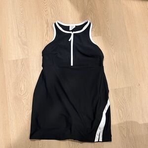 Sage Black Dress with White Trim and Front Zip